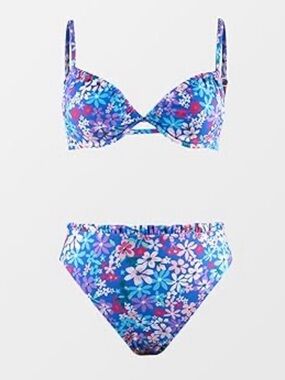 Cupshe Floral Blue Two-Piece Bikini Set Small NWT
